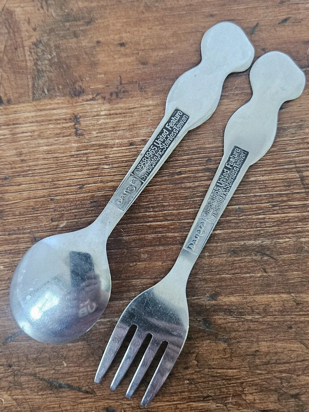 Vintage Danara Snoopy And Woodstock Fork And Spoon Childs Cutlery Set Silverware